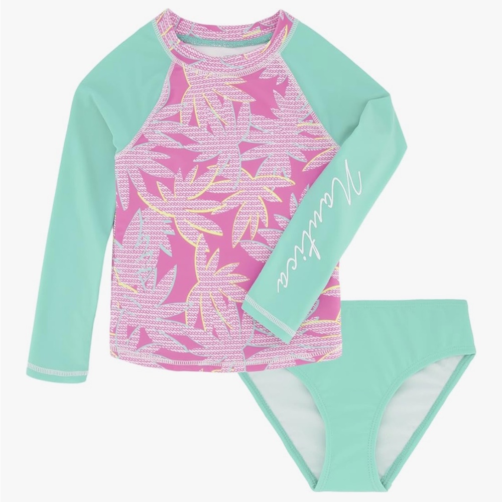 Nautica Tropical Pink and Mint Kids Rashguard Set size 12-14 Large